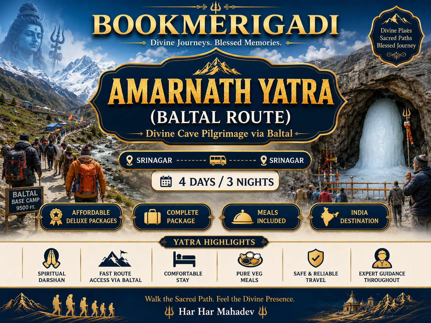 AMARNATH YATRA (BALTAL ROUTE) Srinagar – Srinagar | 4 Days / 3 Nights